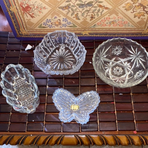Other - Vintage, crystal candy dishes, butterfly jewelry holder, and spoon holder bundle